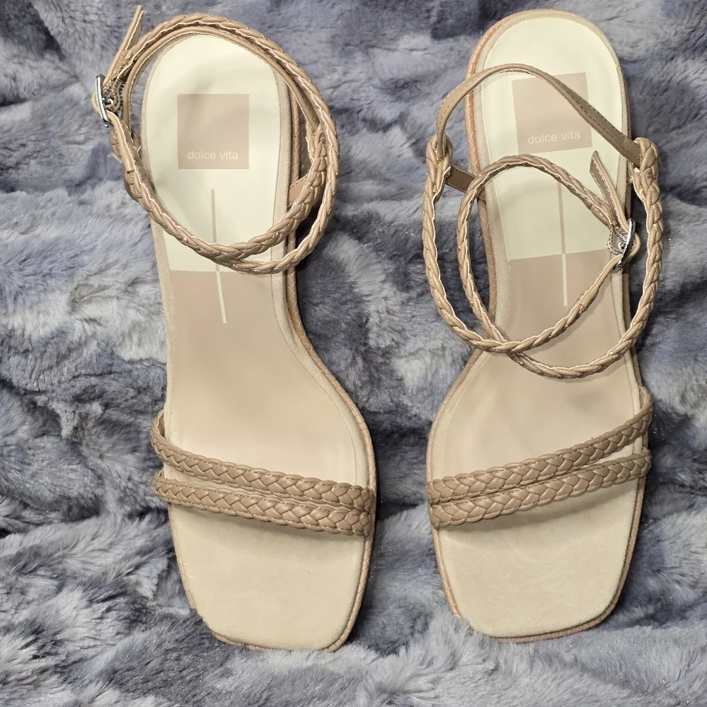 NWB Dolce Vita Oro Cafe Braided Raffia High Heel‎ Ankle Strap Sandals Size 10